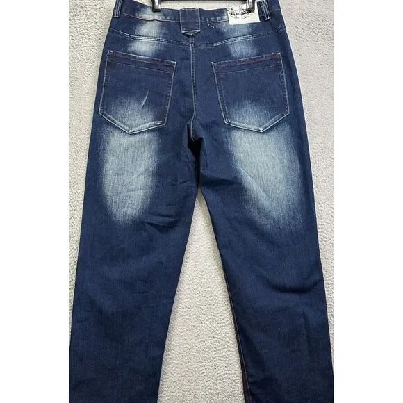 Akademiks Jeans Mens 38 Blue Distressed Loose Fit Straight Leg Pockets Denim NEW